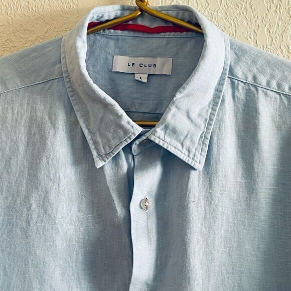 Retro Vintage Y2K LeClub Linen Short Sleeve Button Up Casual Summer Shirt - Picture 12 of 15